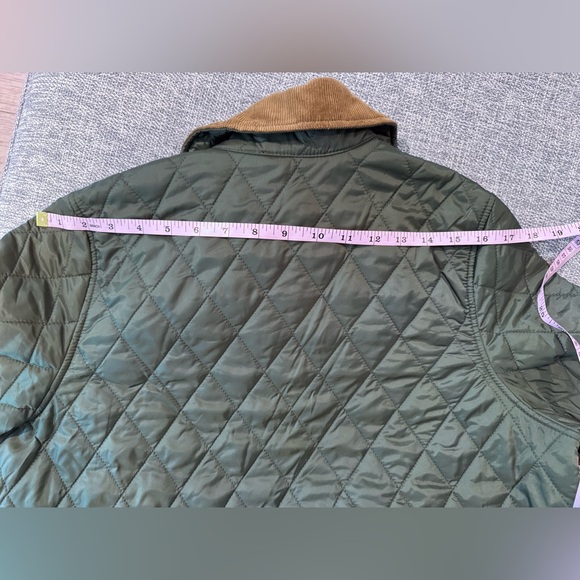 Barbour Olive Quilted Puffer Coat with Brown Trim - Picture 13 of 13